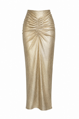 Long draped gold skirt