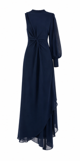 Asymmetric one-shoulder blue long dress