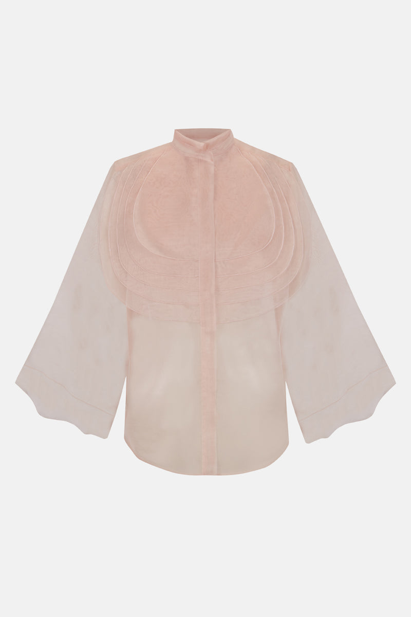 Blusa rosa de organza con volantes
