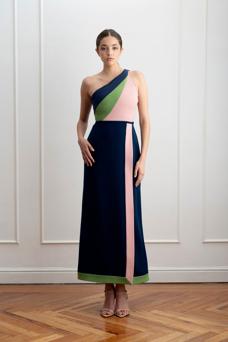 Top tricolor con lazada azul