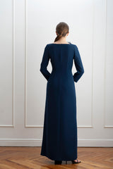 Vestido azul plumas
