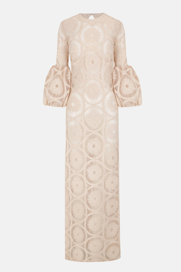 Vestido largo crochet beige silueta