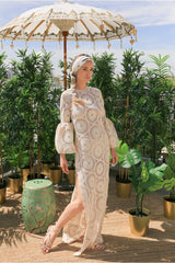 Vestido largo crochet beige look