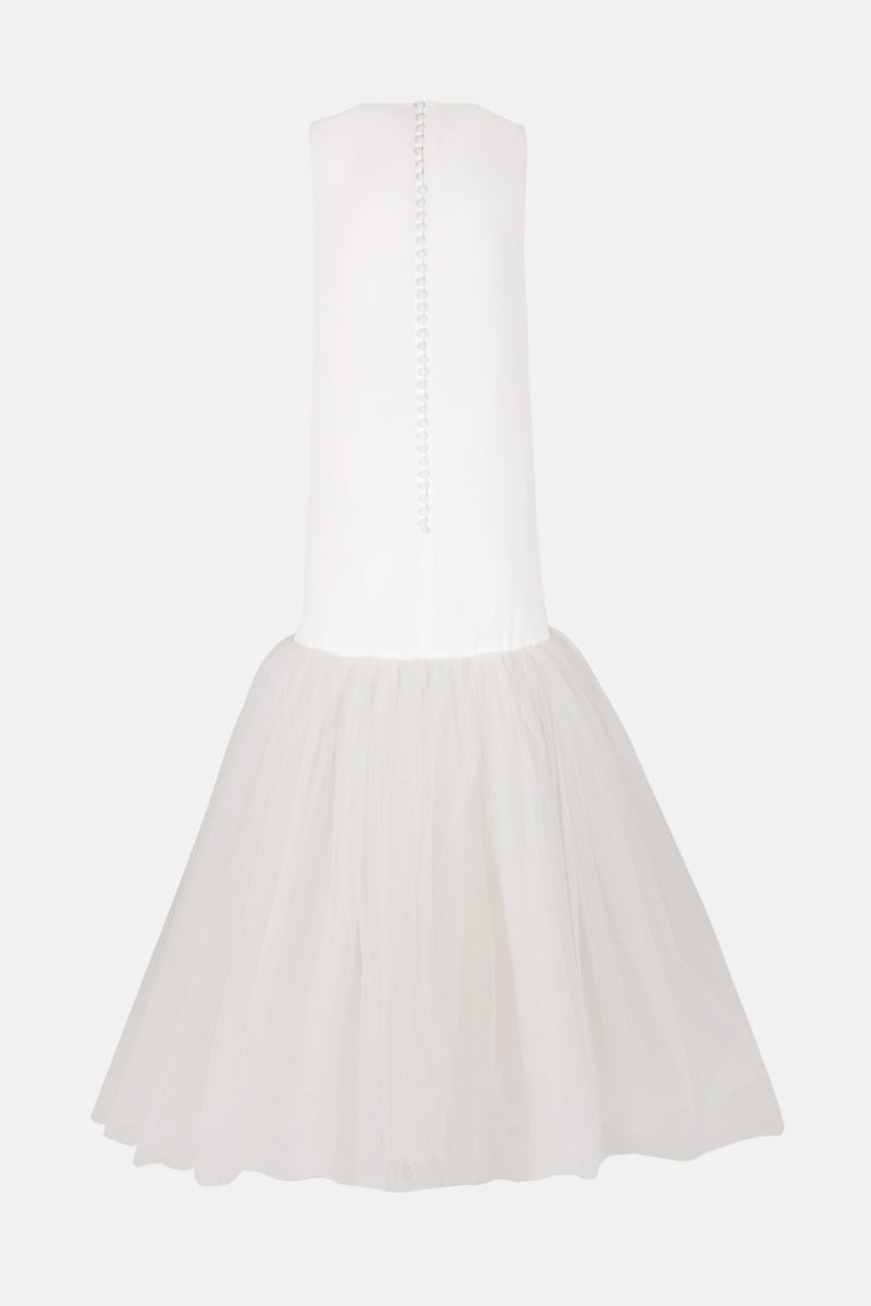 Vestido con nido de abeja y falda de tul silueta espalda