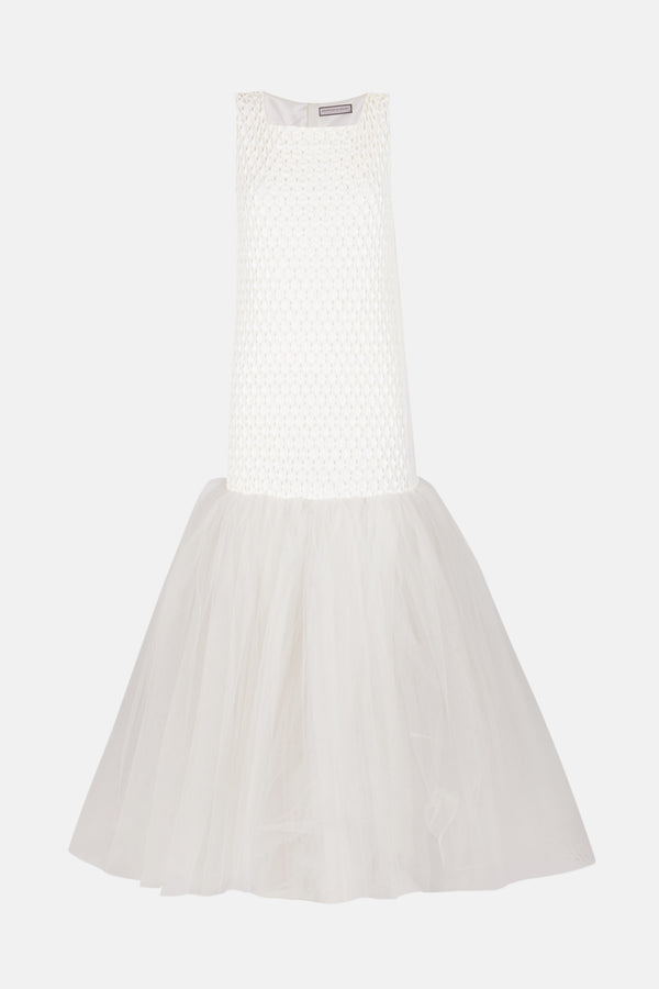 Vestido con nido de abeja y falda de tul silueta