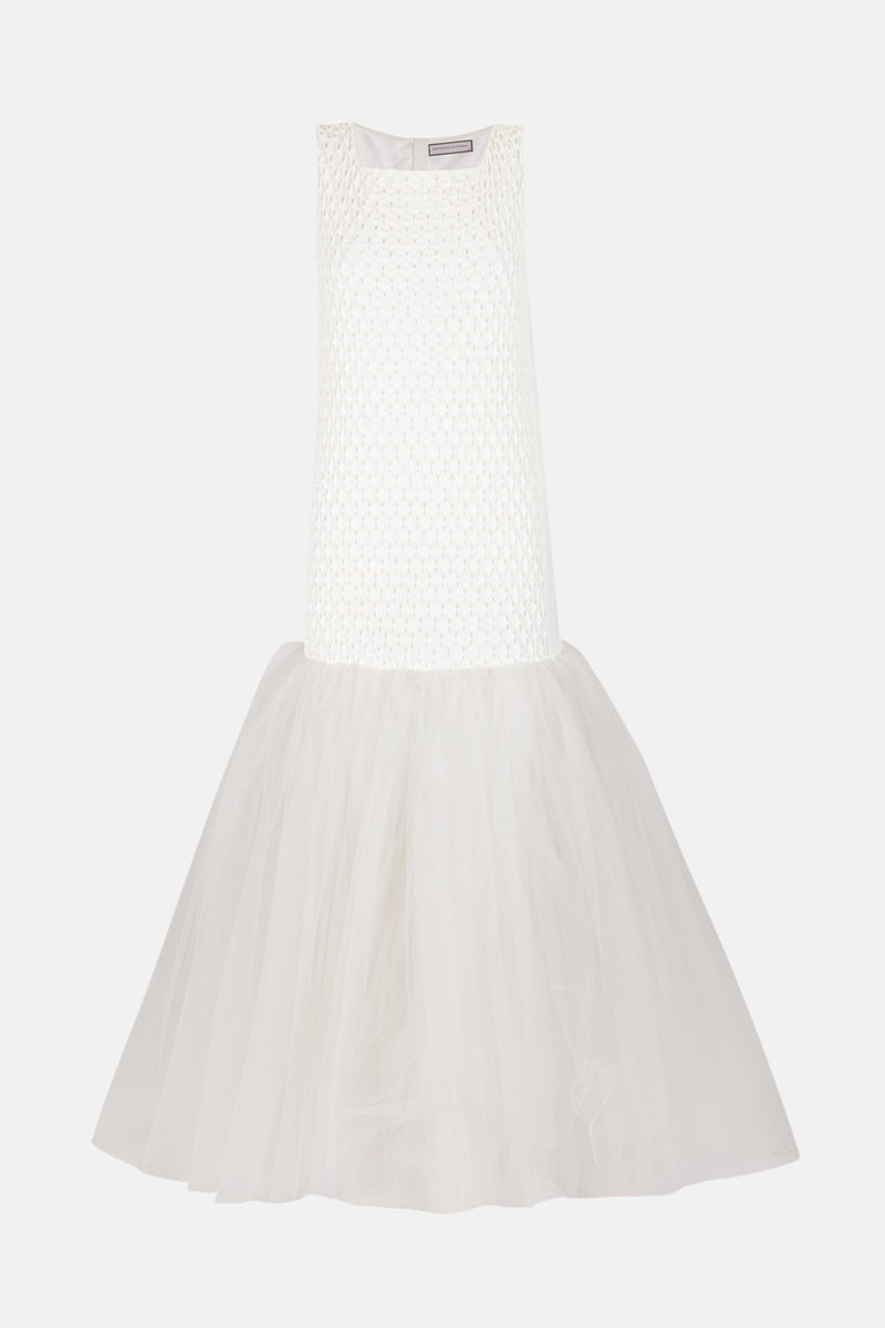Vestido con nido de abeja y falda de tul silueta