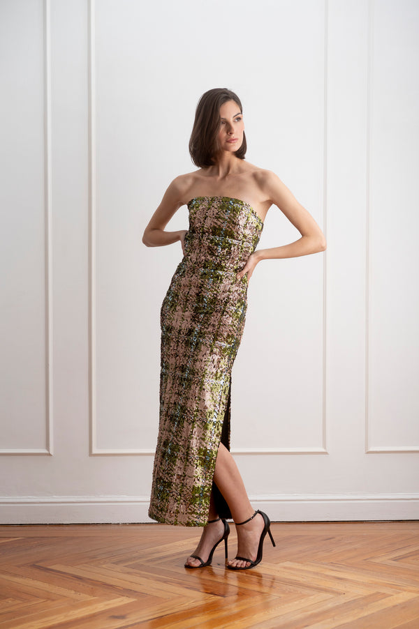 Vestido midi recto lentejuelas 