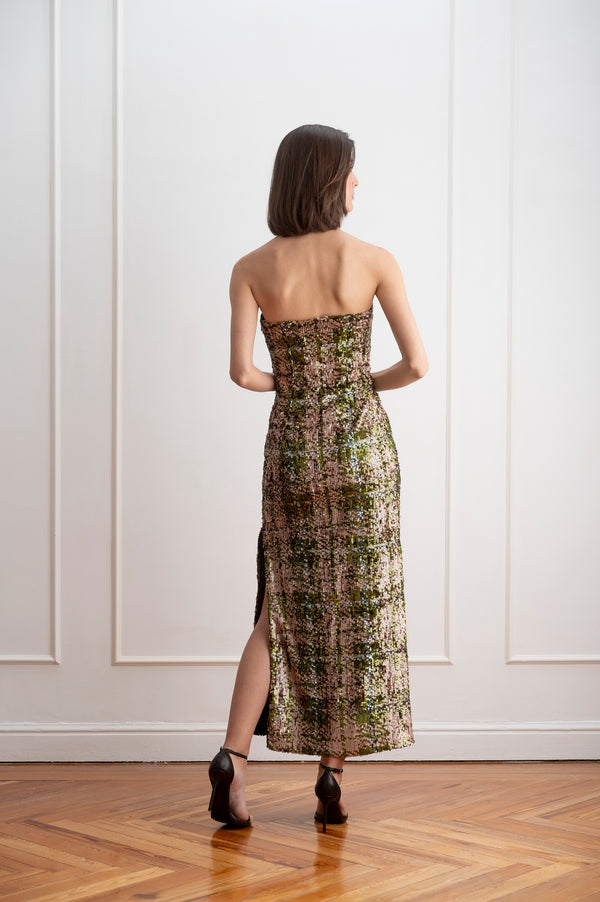 Vestido midi recto lentejuelas espalda