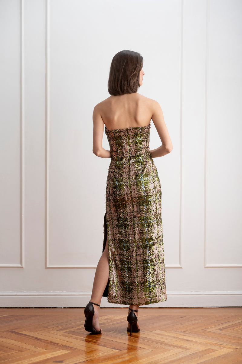 Vestido midi recto lentejuelas espalda
