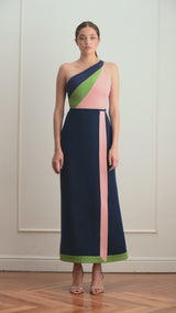 Top tricolor con lazada azul