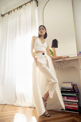 Pantalón de talle alto novia look