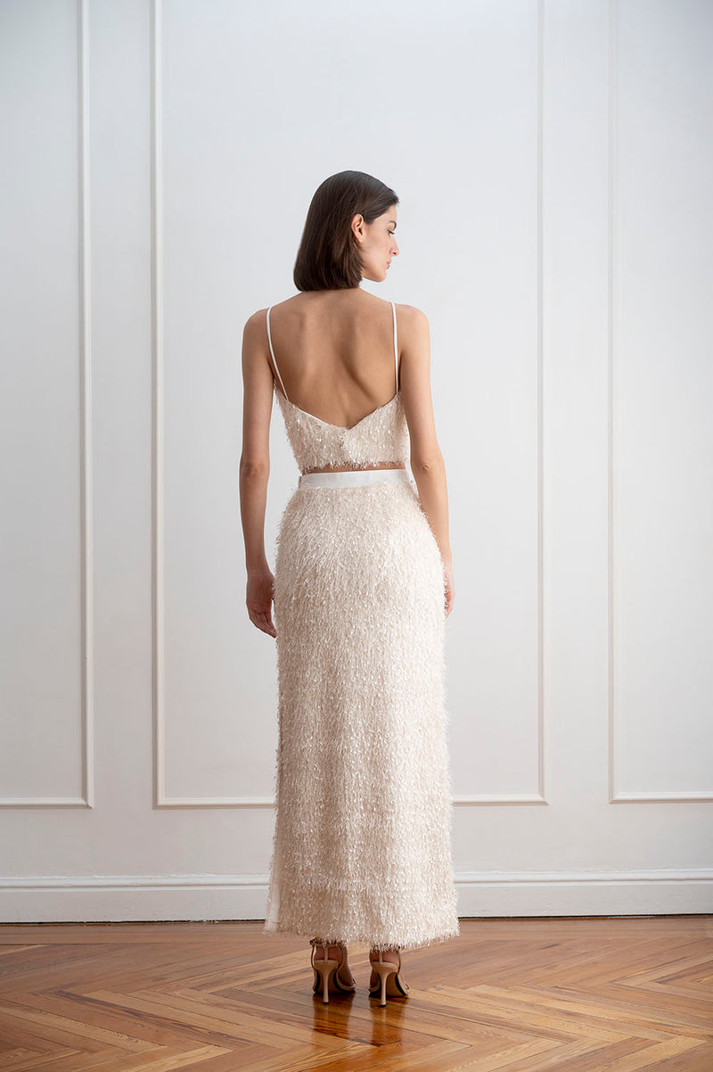 Top de flecos novia espalda