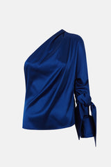 Silueta de la blusa drapeada asimétrica azul