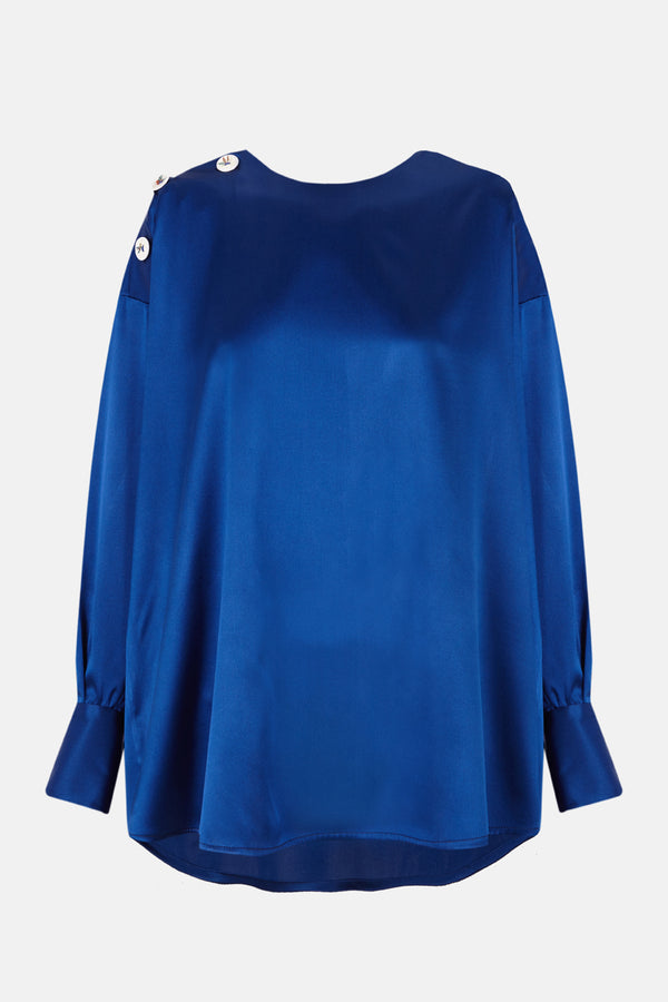 Silueta de la blusa con mangas abullonadas azul