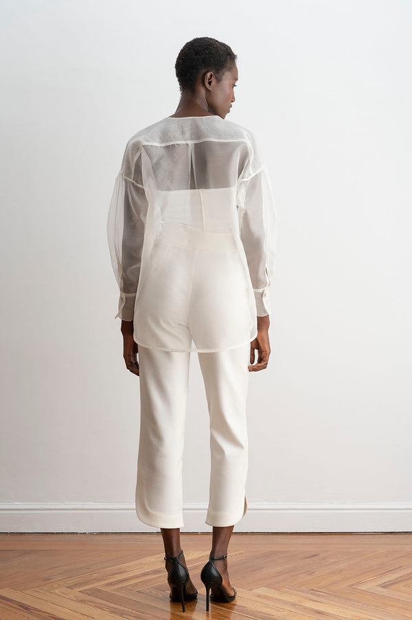 Espalda de la Blusa con Mangas Abullonadas Blanco