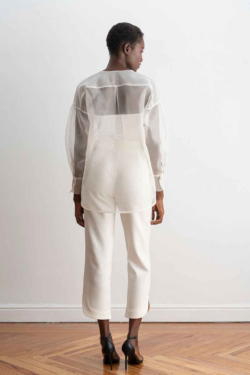 Espalda de la Blusa con Mangas Abullonadas Blanco