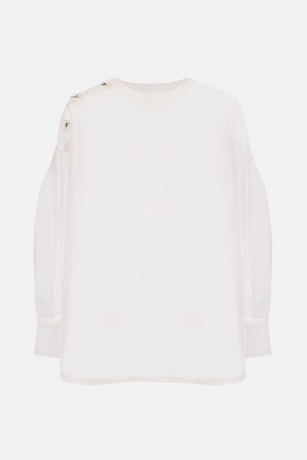 Silueta de la blusa con mangas abullonadas blanco