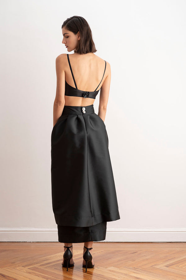Espalda de la Falda de Doble Capa Negro