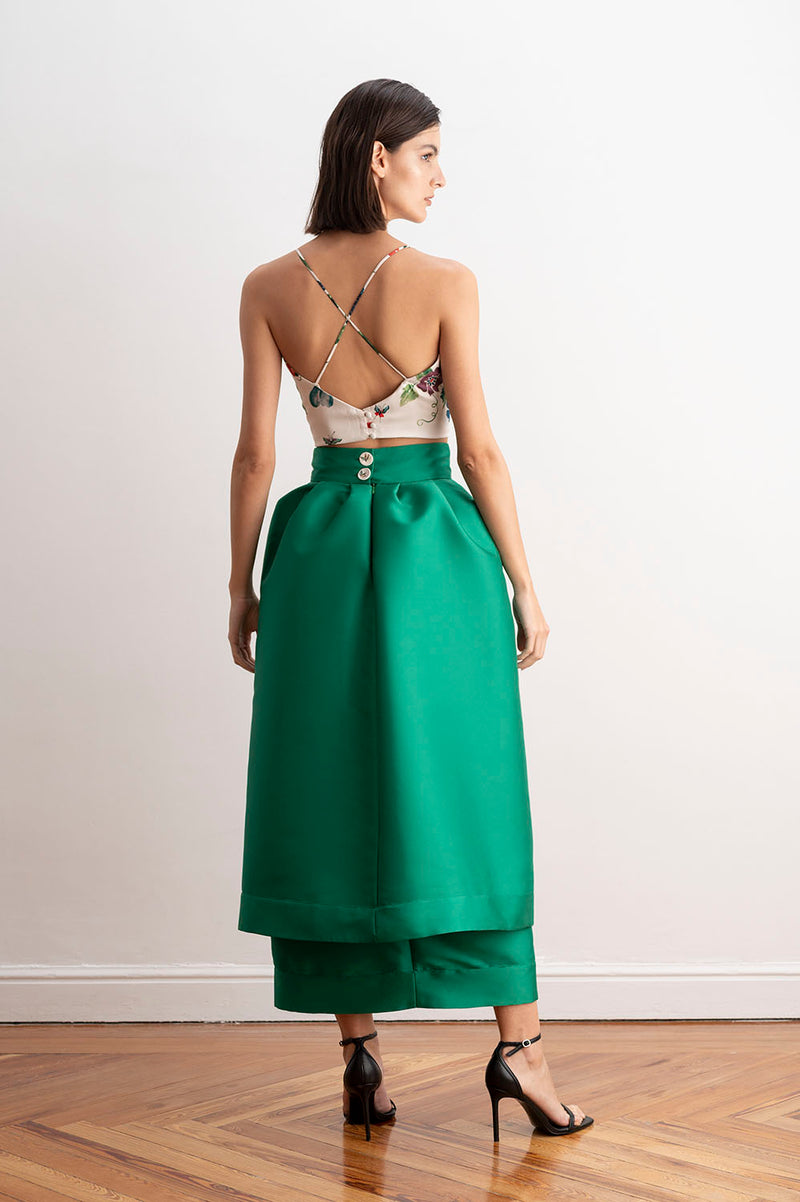 Espalda de la Falda de Doble Capa Verde