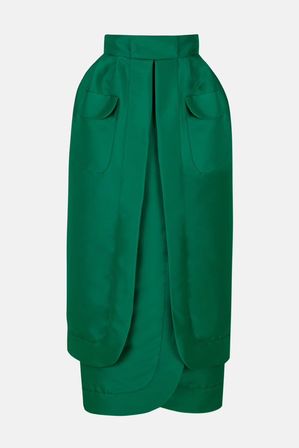 Silueta de la falda de doble capa verde