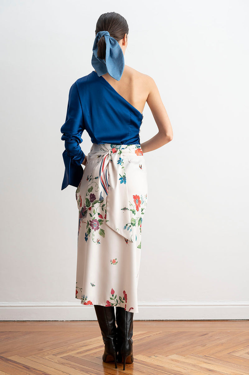 Espalda de la Falda Pareo Asimétrica Estampada
