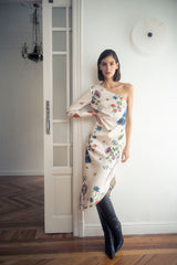 Vestido midi asimétrico estampado