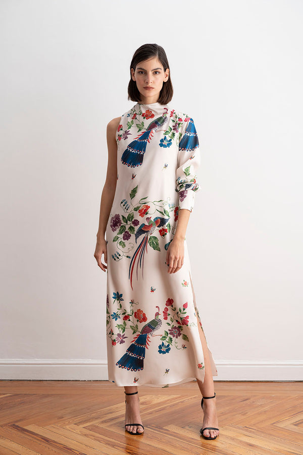 Vestido midi asimétrico estampado