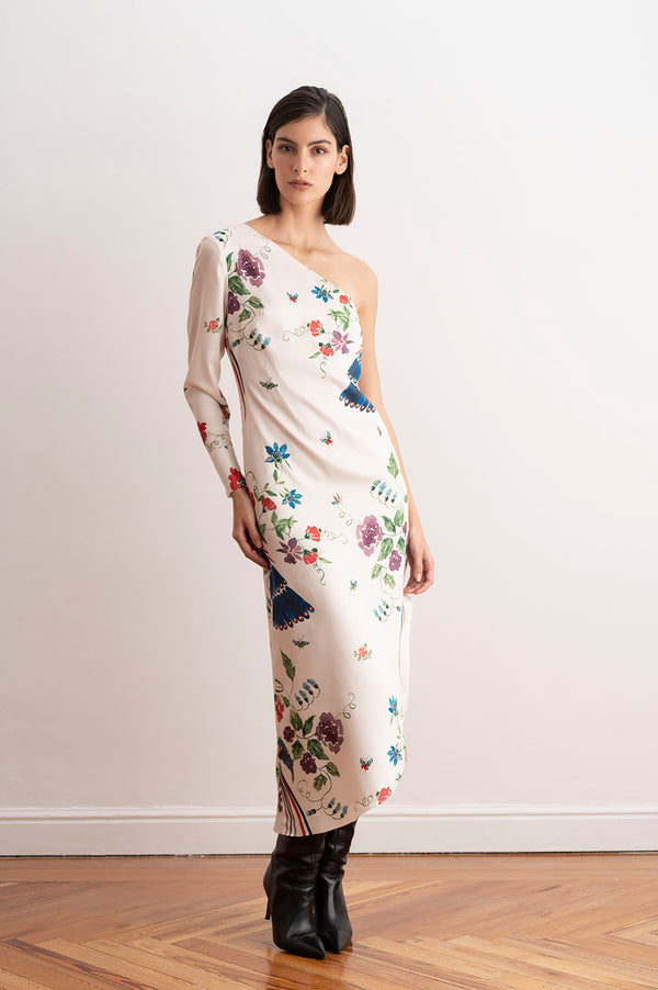 Asymmetrical midi printed dress