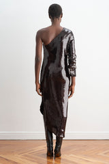 Espalda del Vestido Midi Asimétrico Lentejuelas
