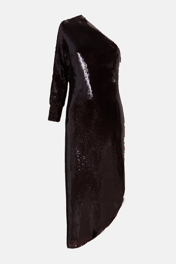 Vestido midi asimétrico lentejuelas