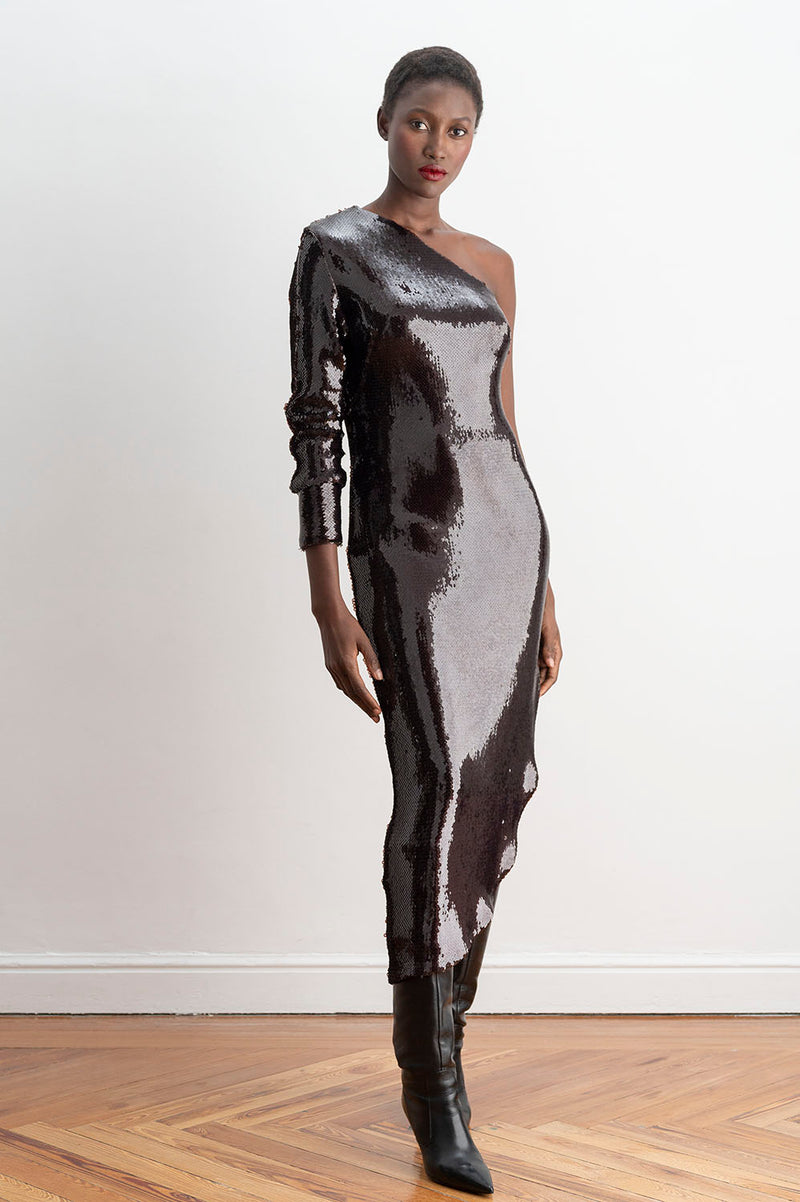 Vestido Midi Asimétrico Lentejuelas