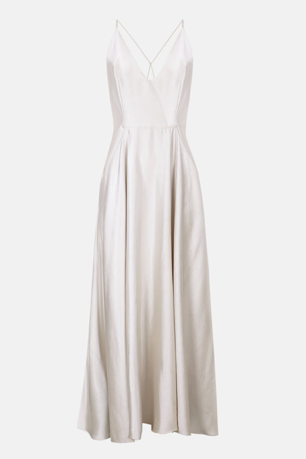 Silueta del vestido midi con vuelo blanco ostra