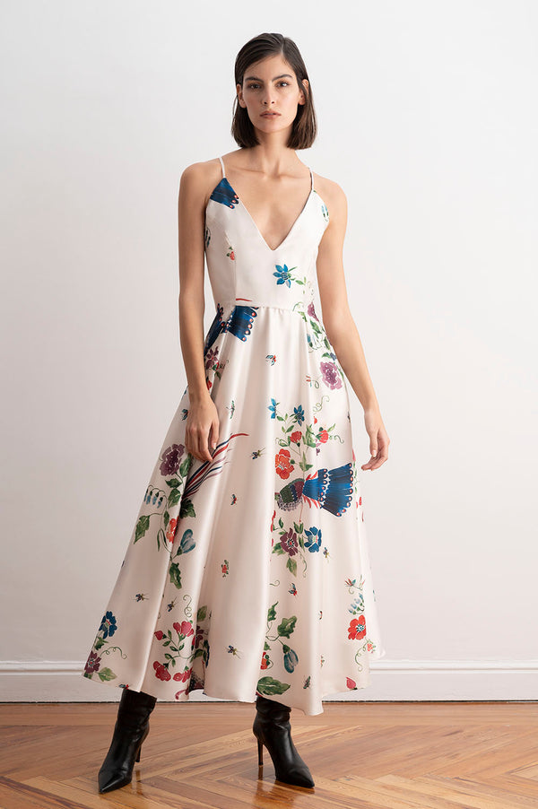 Vestido midi con vuelo estampado