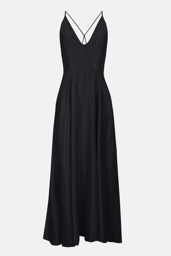 Silueta del vestido midi con vuelo negro