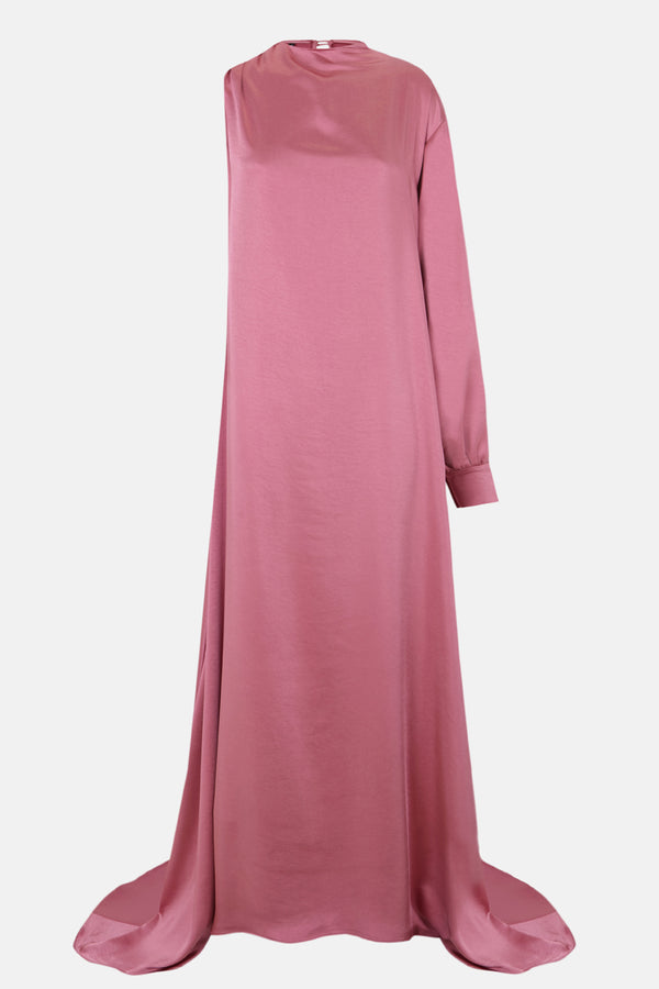 Silueta frontal del vestido noche asimétrico rosa