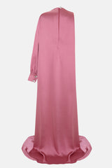 Silueta trasera del vestido noche asimétrico rosa