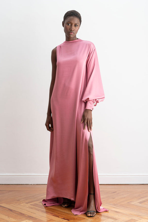 Vestido de noche asimétrico color rosa
